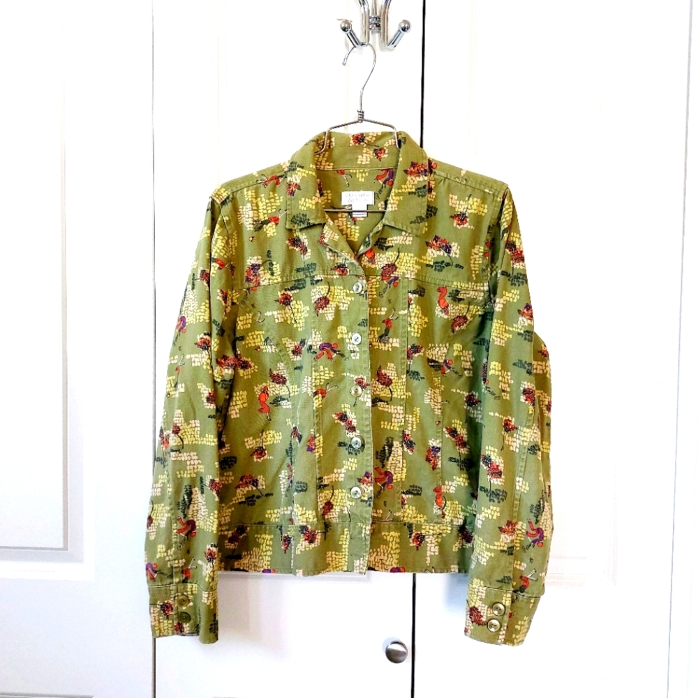 Green Autumn Leaf & Flappers Casual Jacket size Large‎ Christopher & Banks